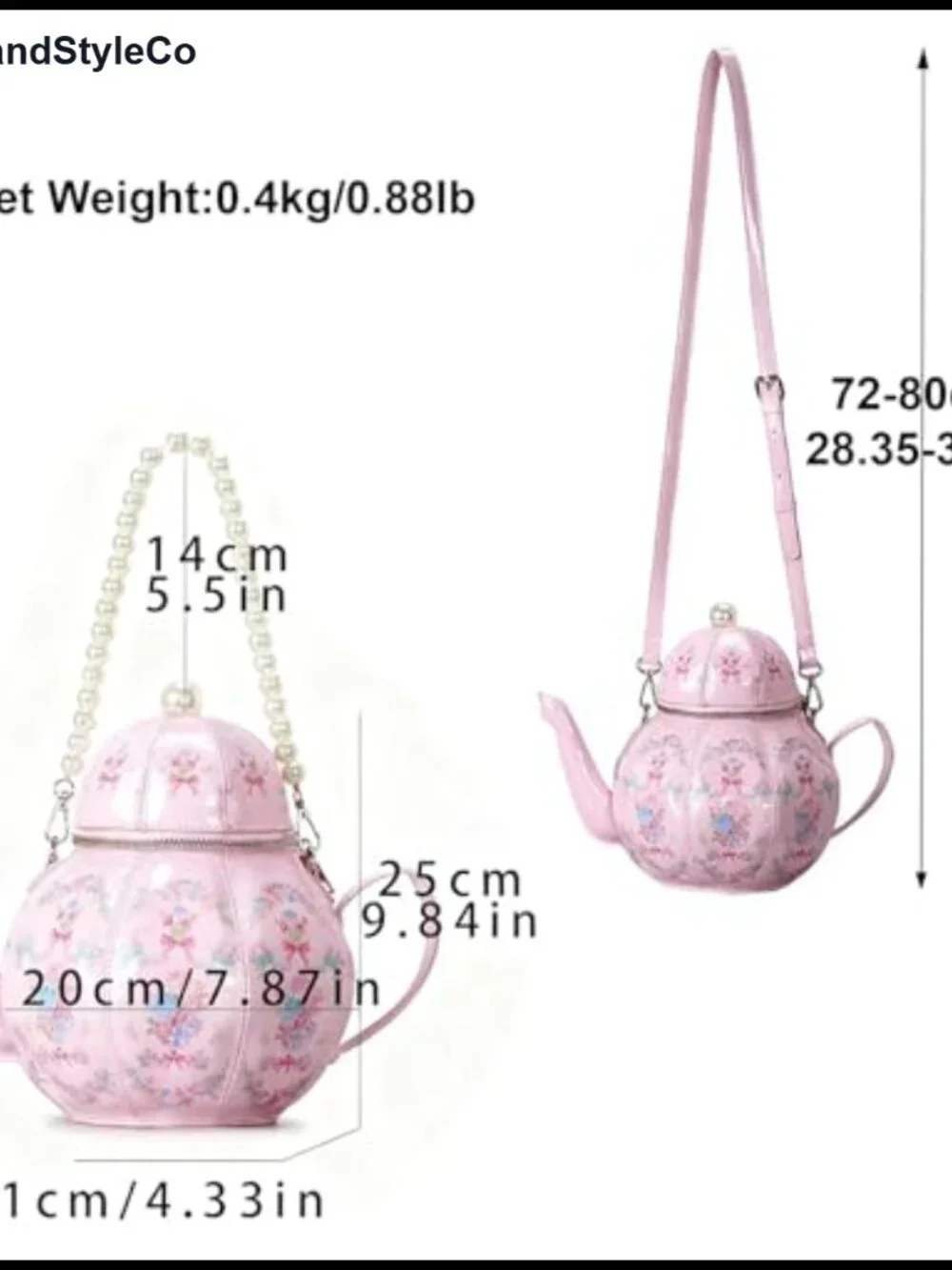 Teapot Shaped Floral Crossbody Handbag for Women PU Leather Novelty Lolita Purse